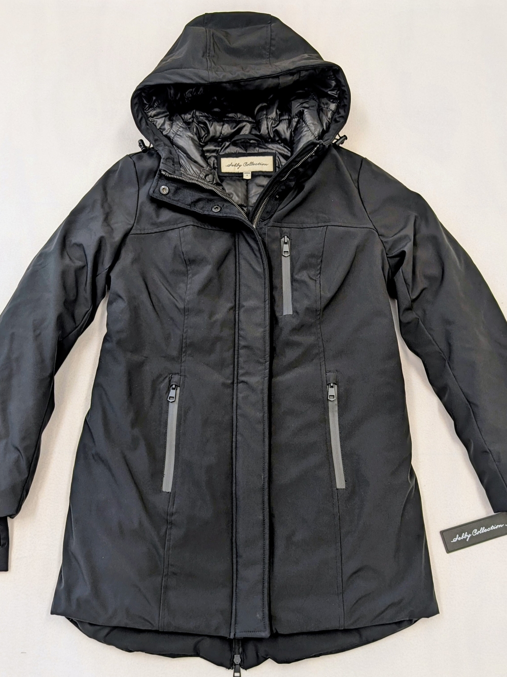Sebby Collection Women's Hooded Parka Jacket Black Water Resistant NWT Size S